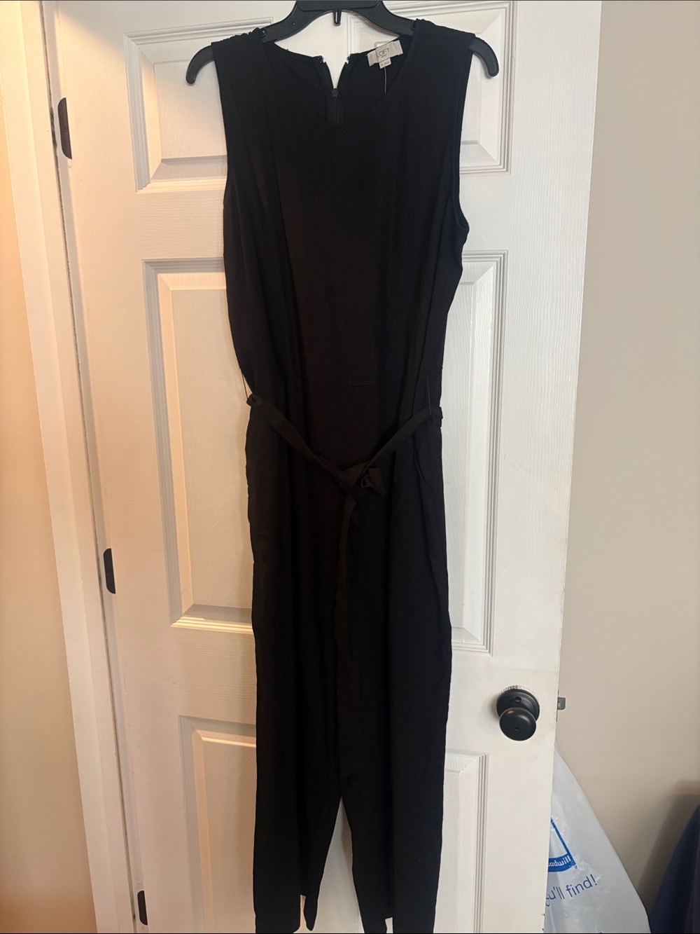 LOFT Black Sleeveless Tie-Waist Jumpsuit